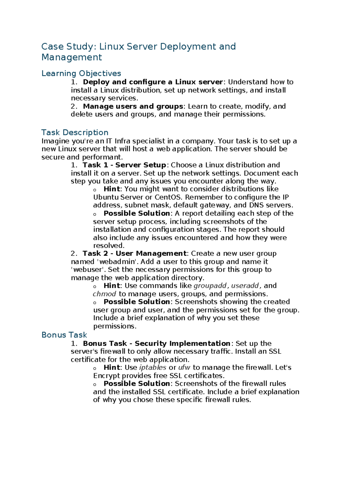 Case Study: Linux Server Deployment & Management (IT 101) - Studocu
