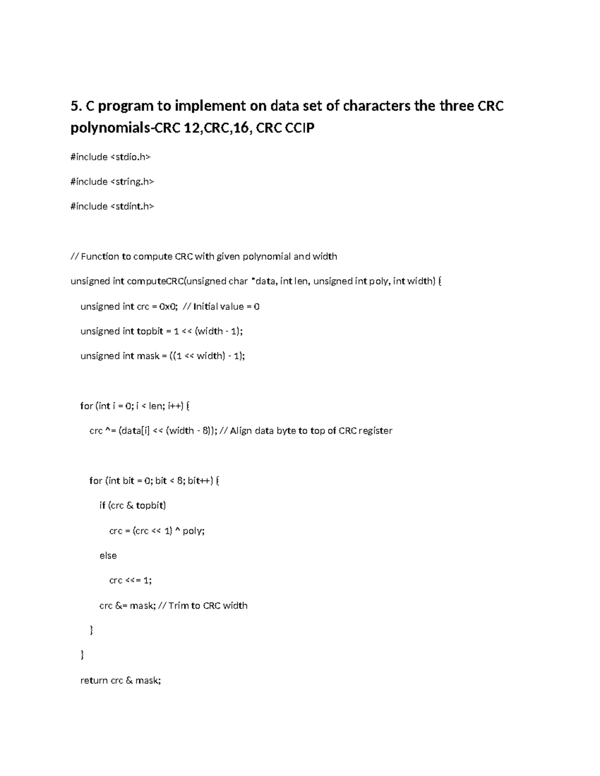 Lab Manual: C Programs for CRC and Sliding Window Protocols (CS101 ...