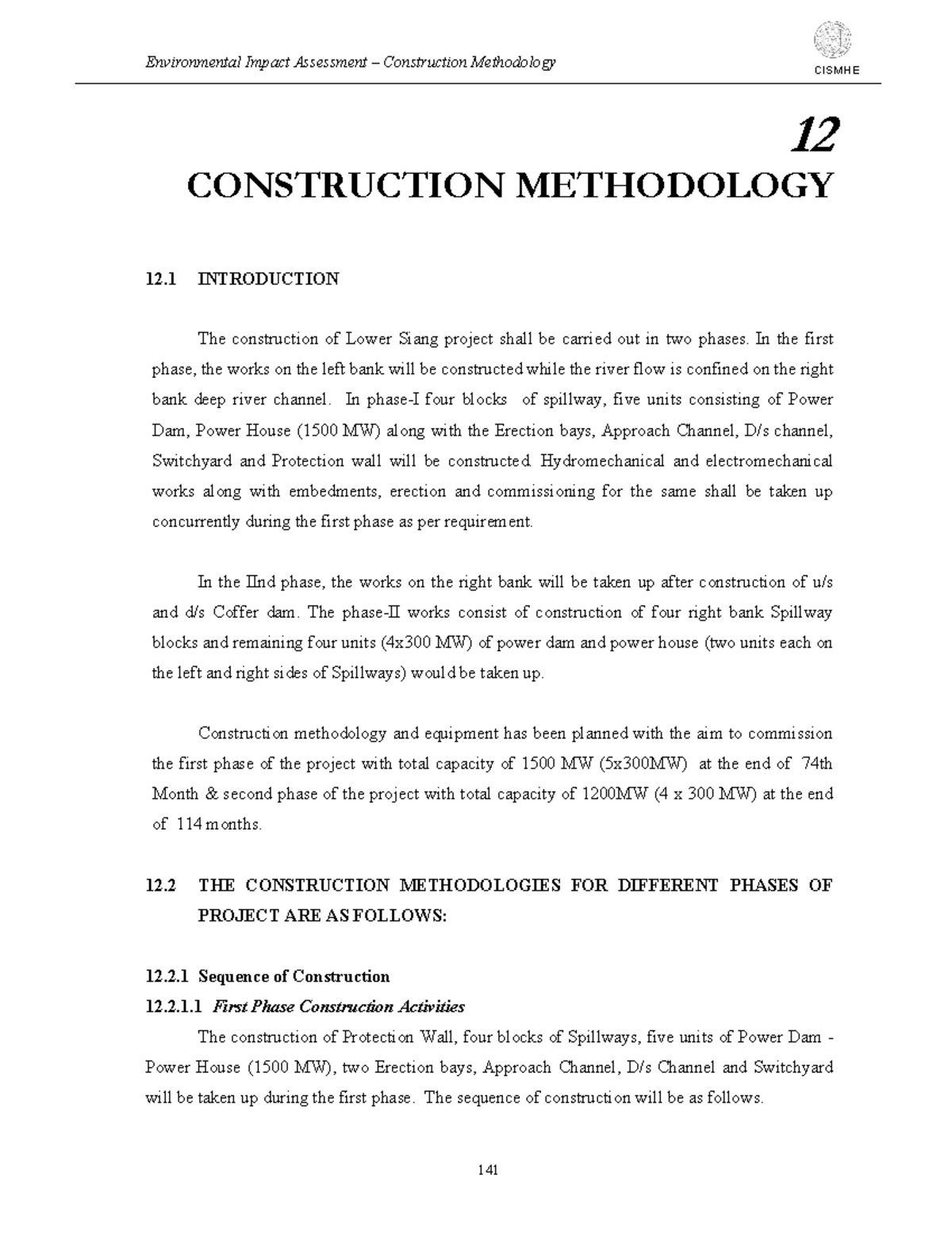 CISMHE Construction Methodology Overview for Lower Siang Project - Studocu
