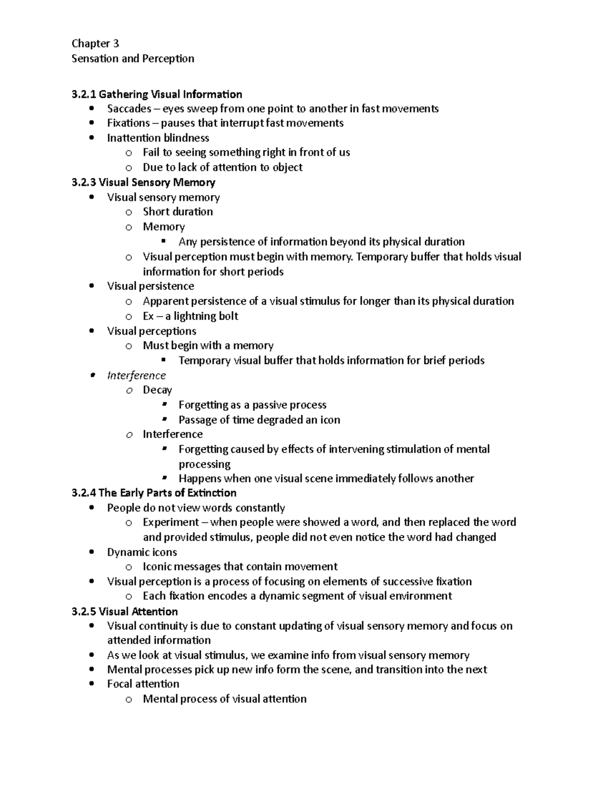 Cognition Chapter 3 Notes: Sensation and Perception Summary - Studocu