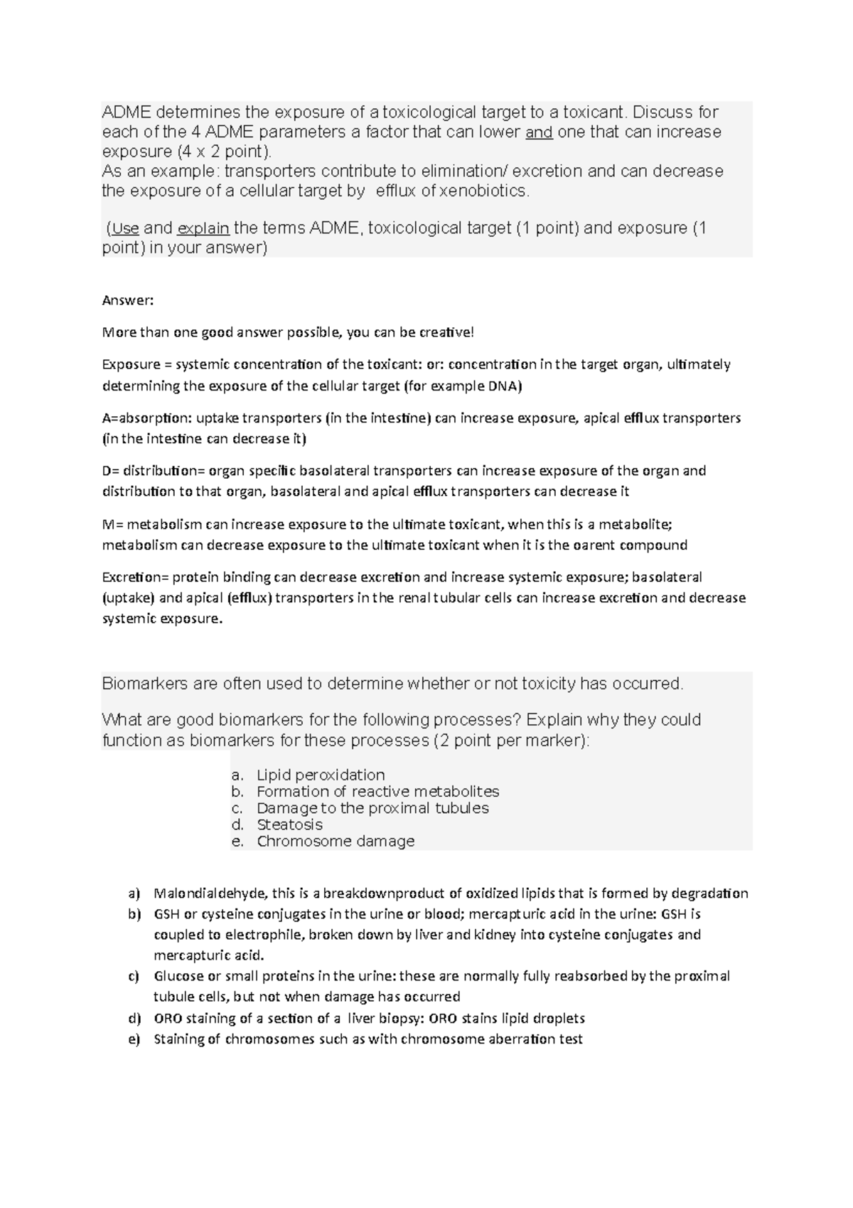 Mock exam, two open questions - ADME determines the exposure of a ...