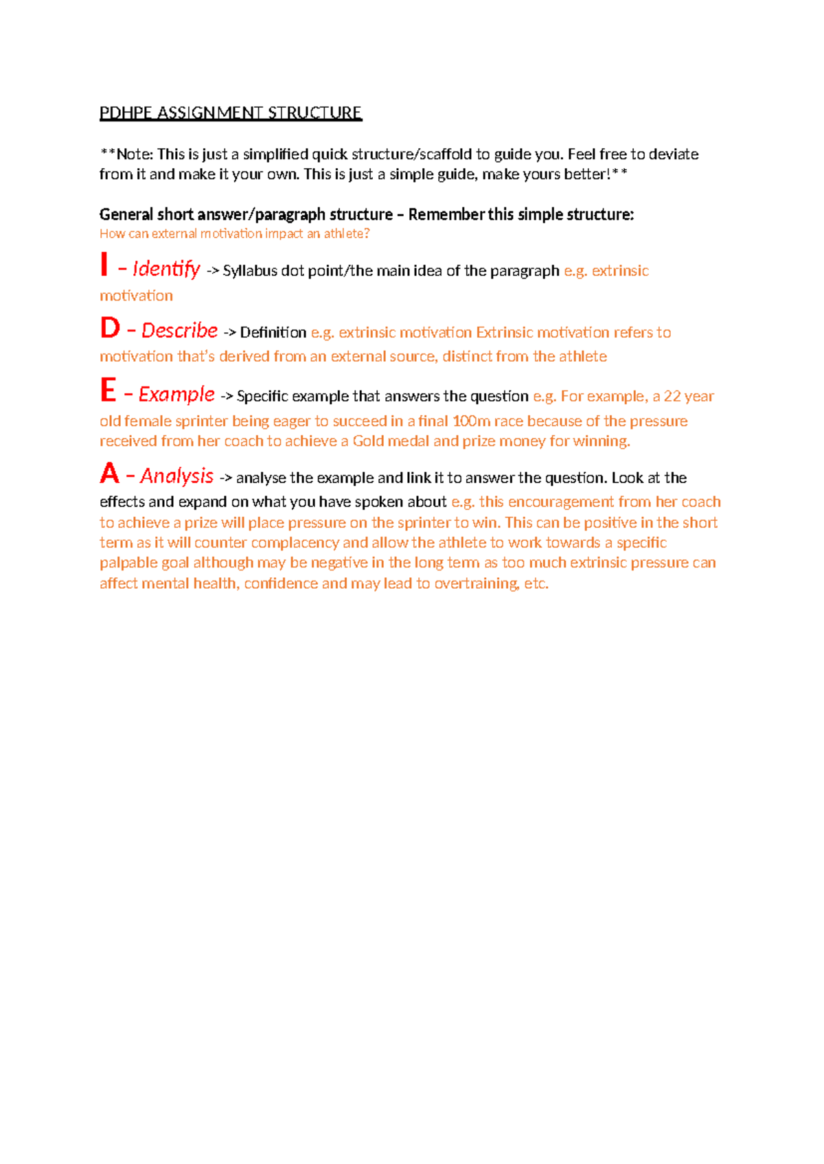 PDHPE 101: Assignment Structure Guide for Athlete Performance Analysis ...