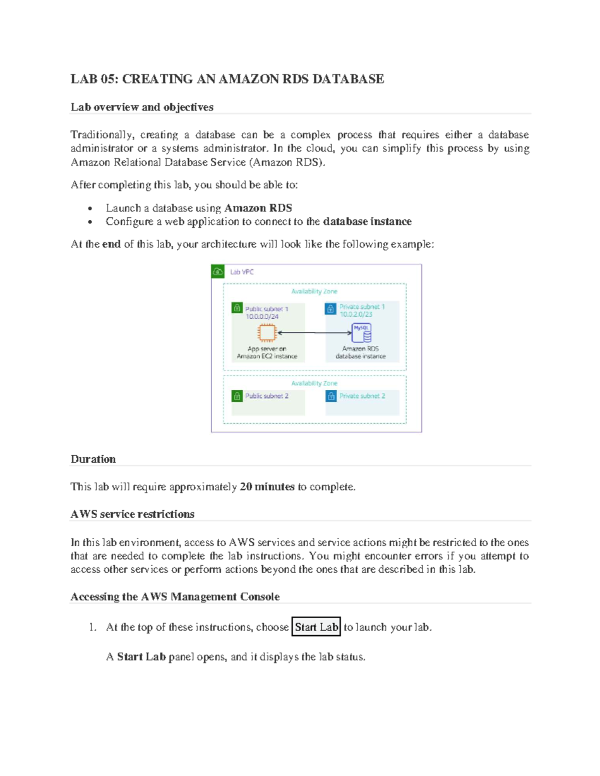 LAB 05: CREATING AN AMAZON RDS DATABASE - Practical Guide - Studocu