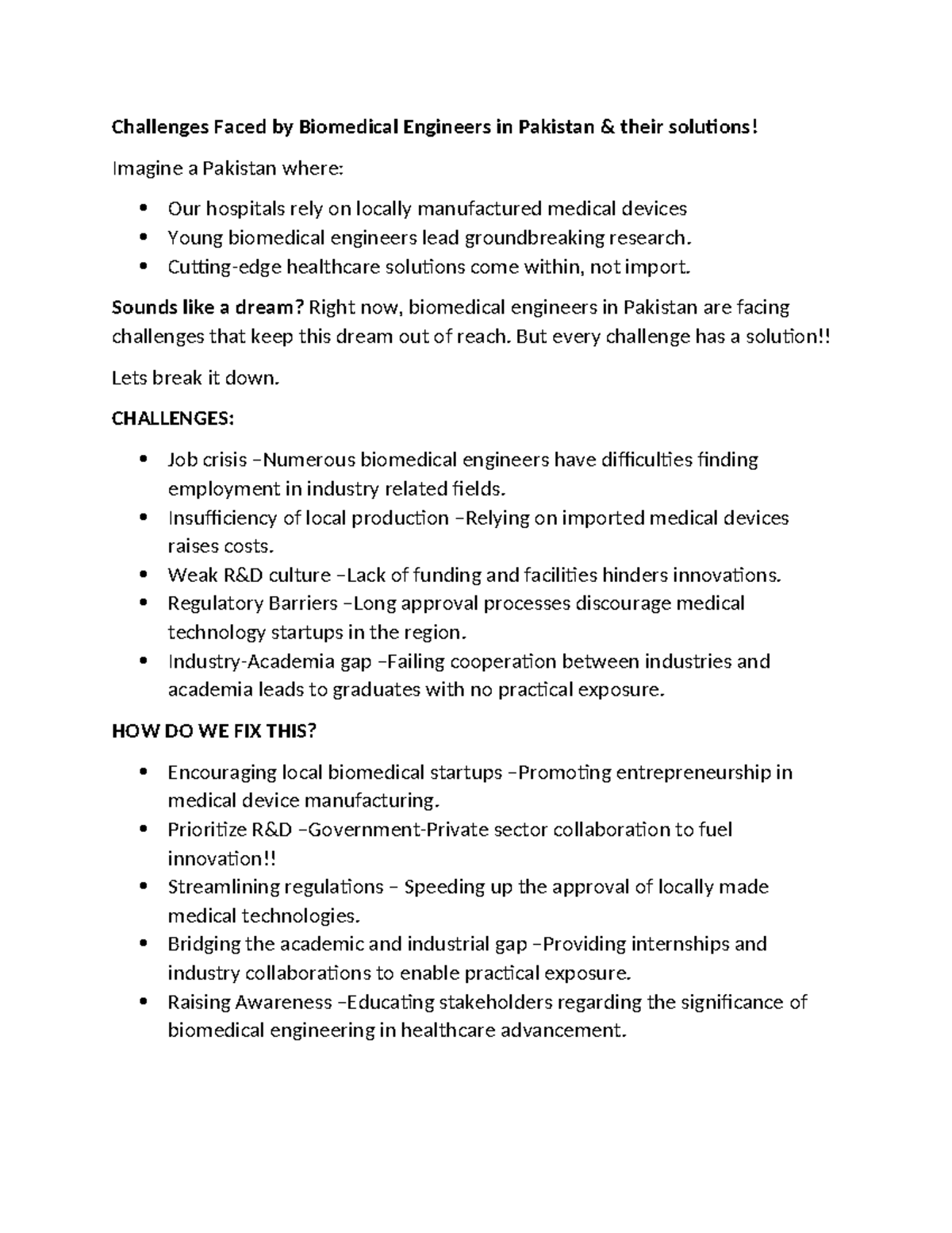 Challenges and Solutions for Biomedical Engineers in Pakistan - Studocu