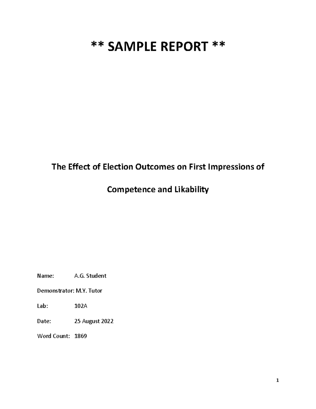 2022 PSY112 First Impressions Report: Election Outcomes Study - Studocu