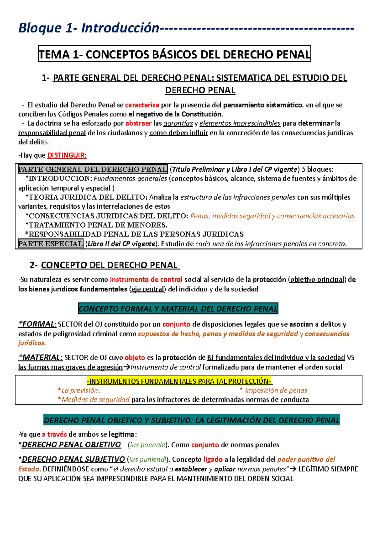 Penal 1 Primer Parcial: Conceptos y Teoría del Derecho Penal - Studocu