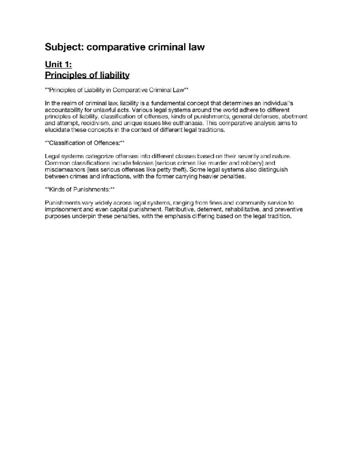 Comparative Criminal Law: Principles of Liability and Offenses (CCL101 ...