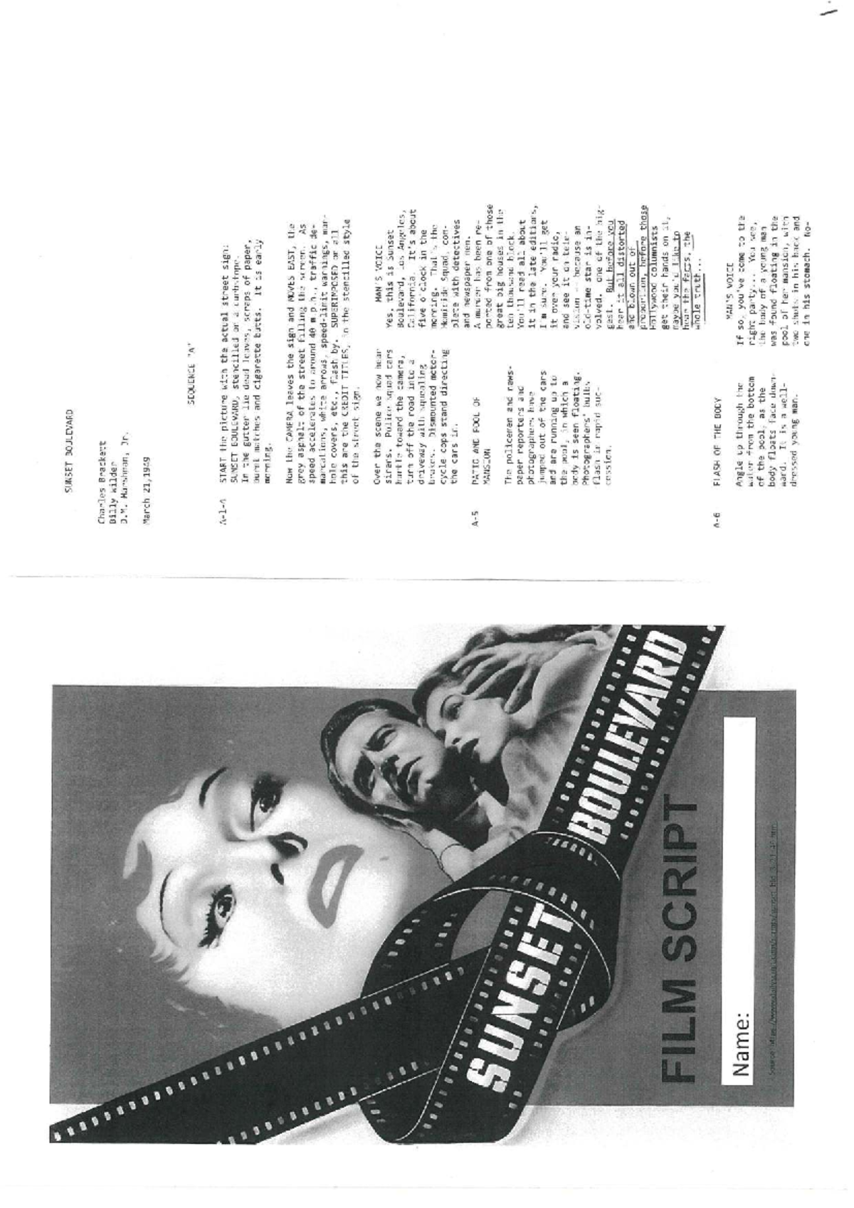 SUNSET BOULEVARD (SB) Film Script Analysis and Breakdown Studocu