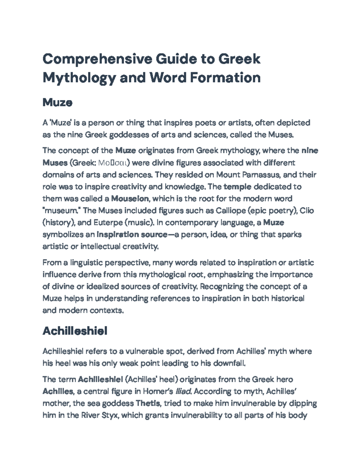 Comprehensive Guide to Greek Mythology & Vocabulary Formation (ENG 101 ...