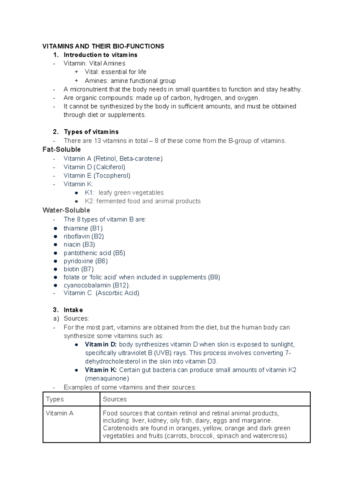 Vitamins and Their BIO Functions: Essential Roles and Sources - Studocu