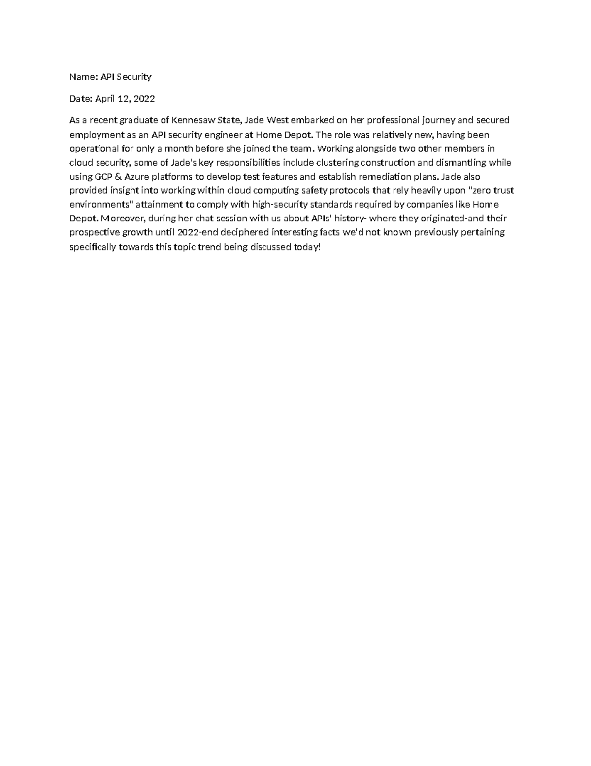 API Security Insights: A Case Study on Cloud Safety Protocols - Studocu