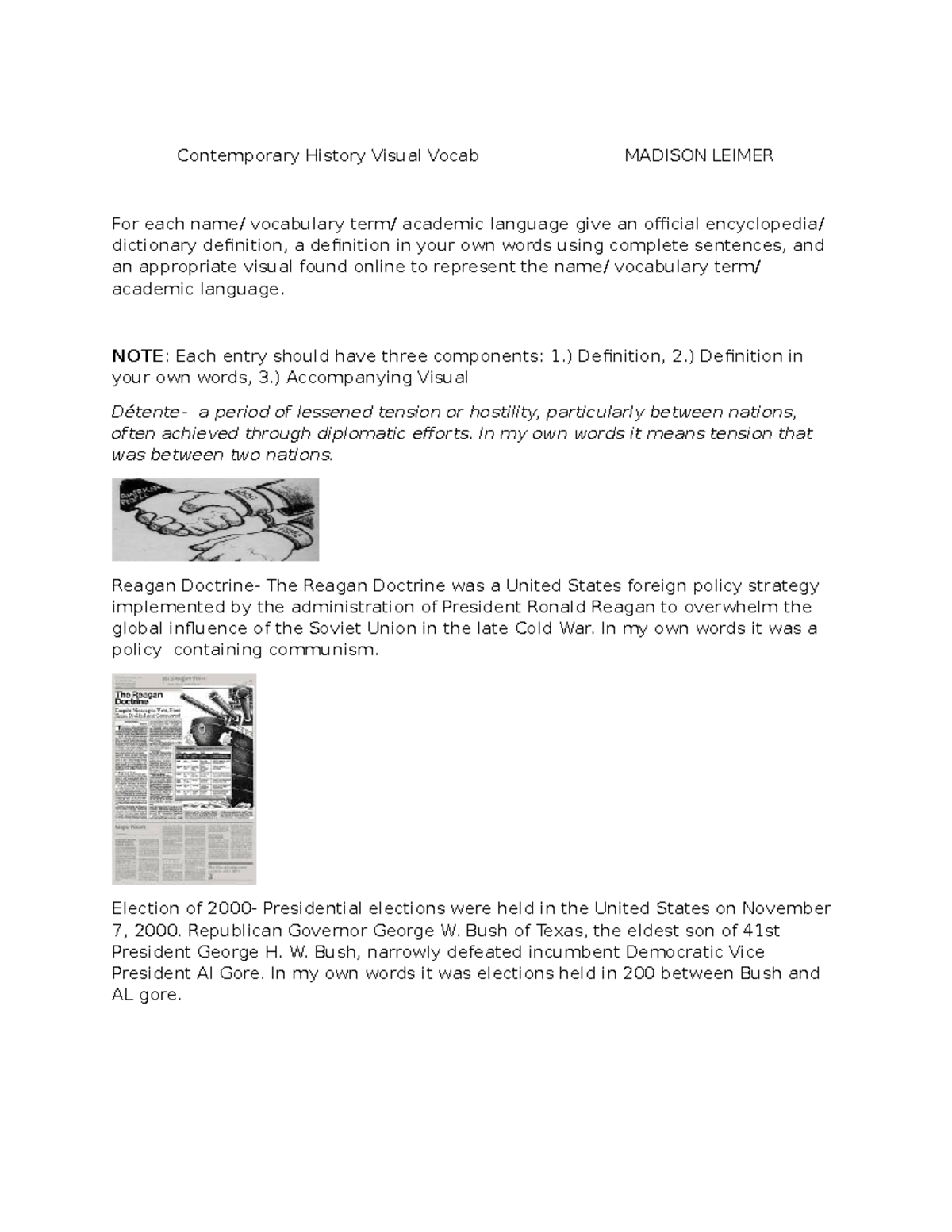 Contemporary History Visual Vocabulary: Definitions & Illustrations ...