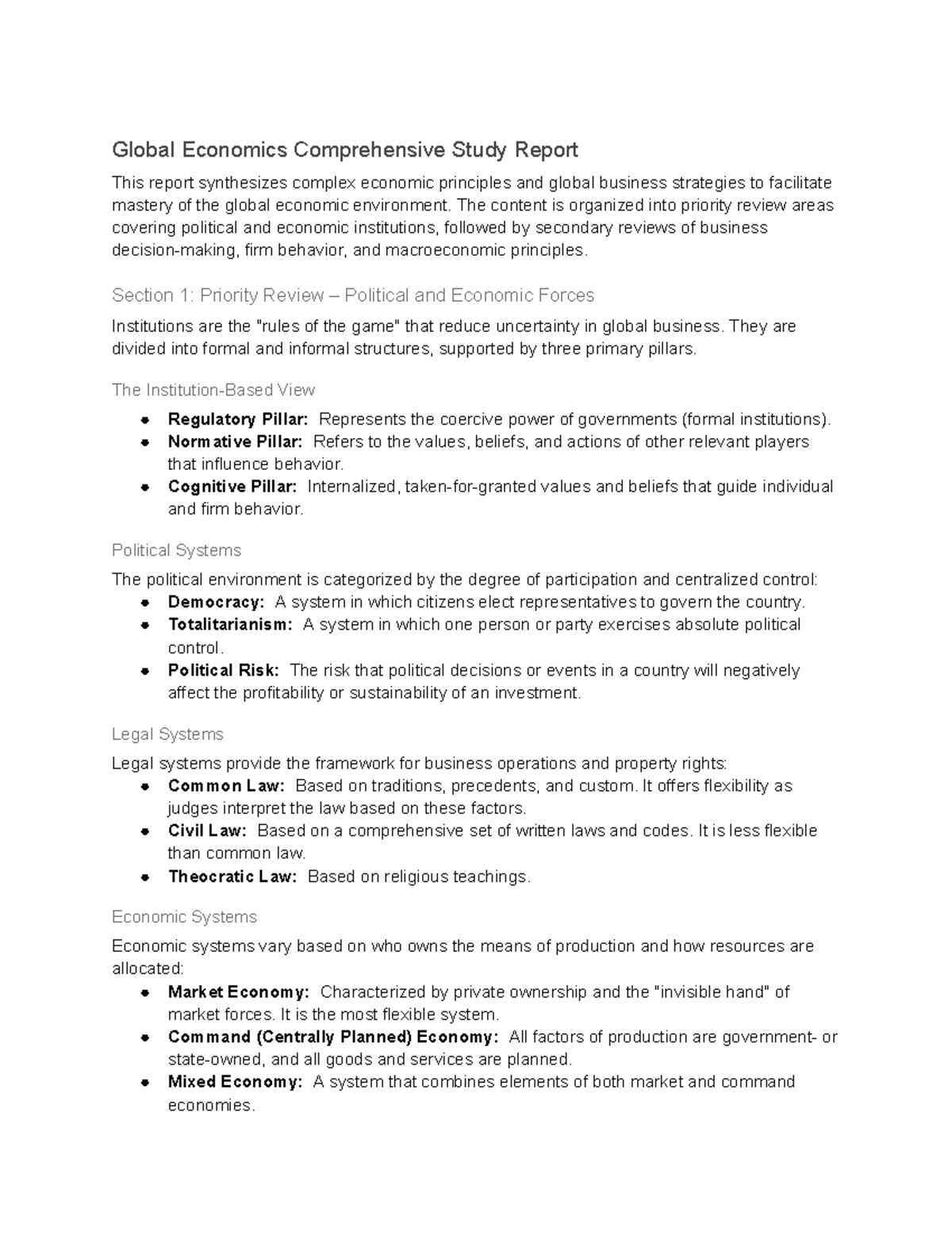 Global Economics (ECO 101) Comprehensive Study Guide - Studocu