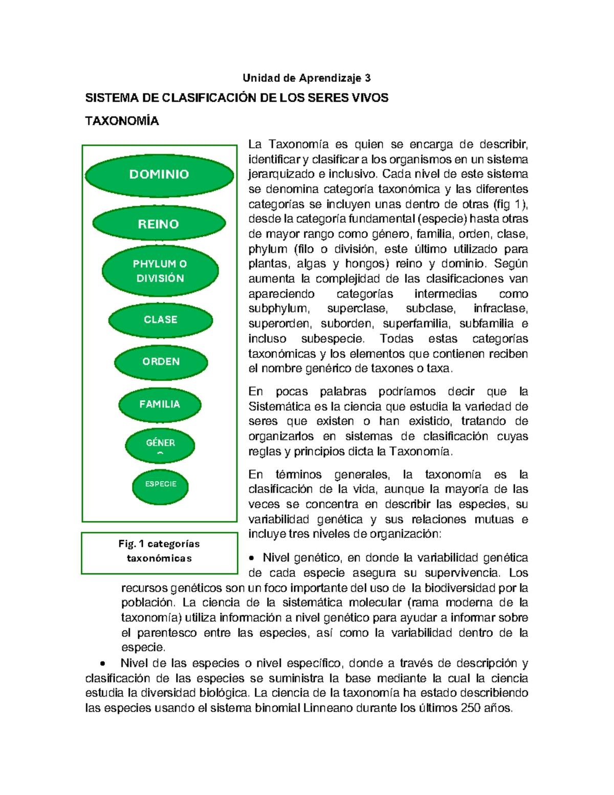 Apunte - Taxonomía y Clasificación de los Seres Vivos - Studocu