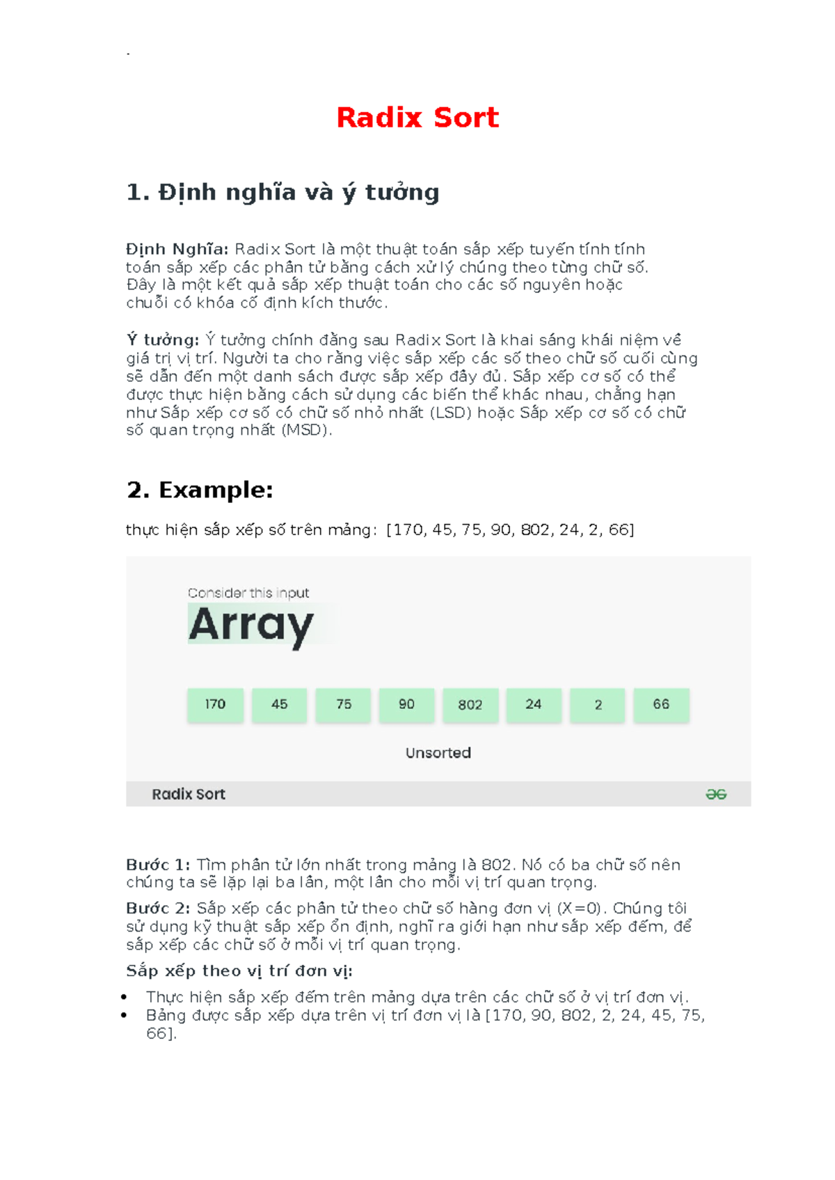 Radix Sort - Định Nghĩa, Ý Tưởng và Ví Dụ Minh Họa - Studocu