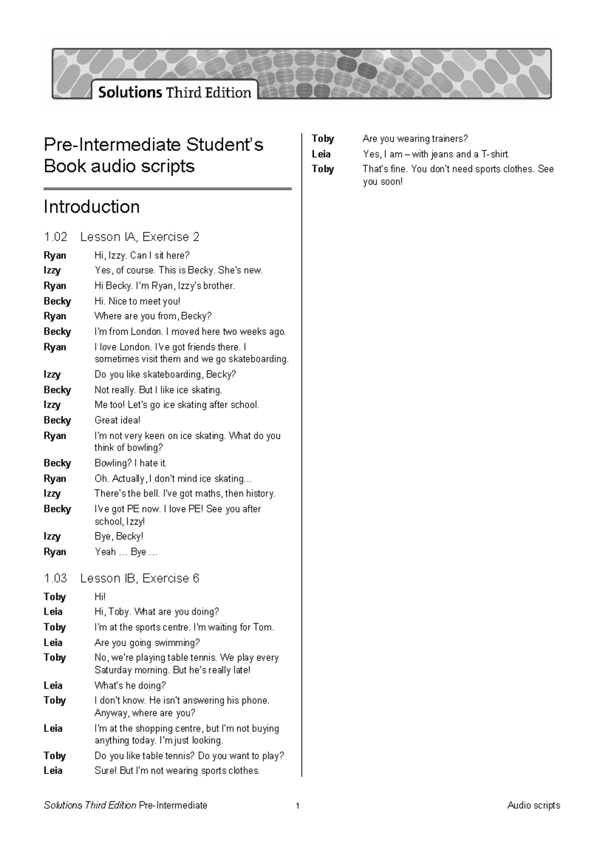 Maturita Solutions Pre-Intermediate (Audio script) - Pre-Intermediate ...