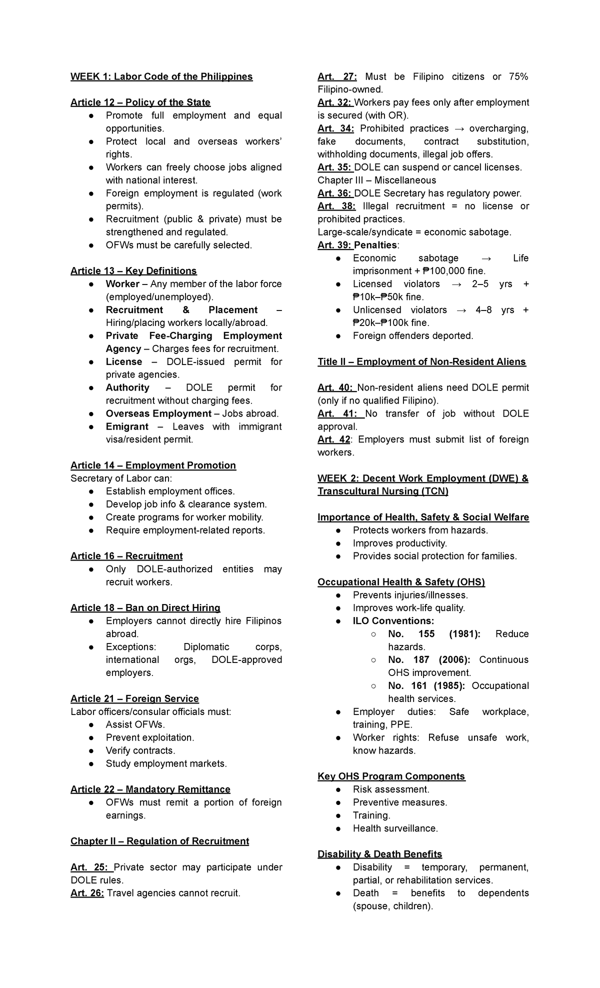 DWE & TCN Rev: Labor Code of the Philippines Overview and Key Articles ...