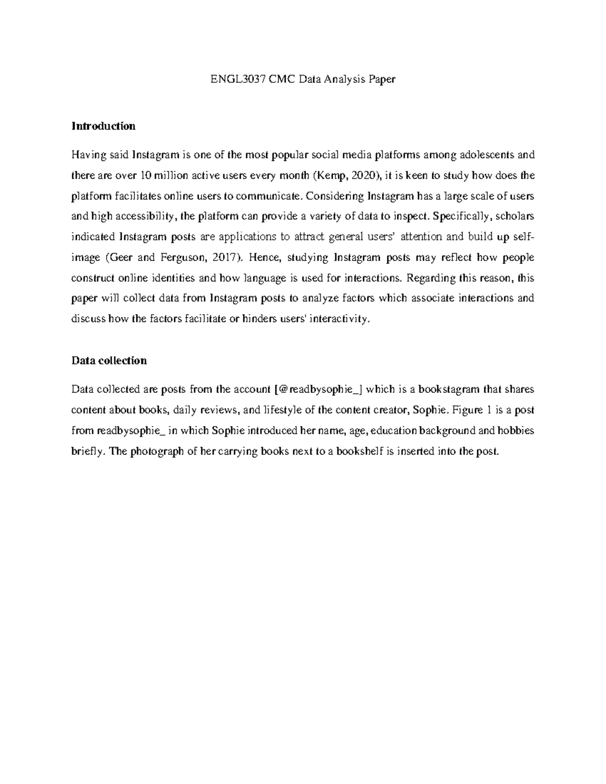 ENGL3037 CMC Data Analysis Paper: Exploring Instagram Interactions ...