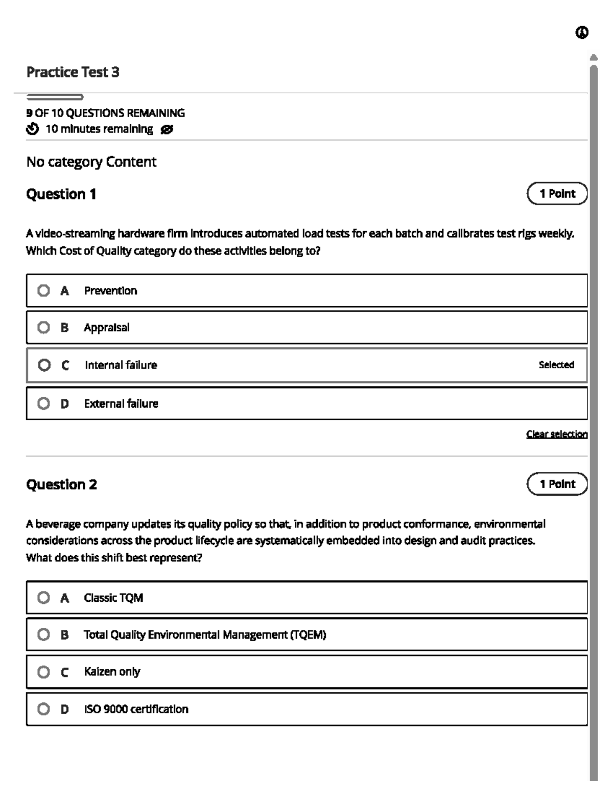 Test 3 - Quality Management Practice Questions - Studocu