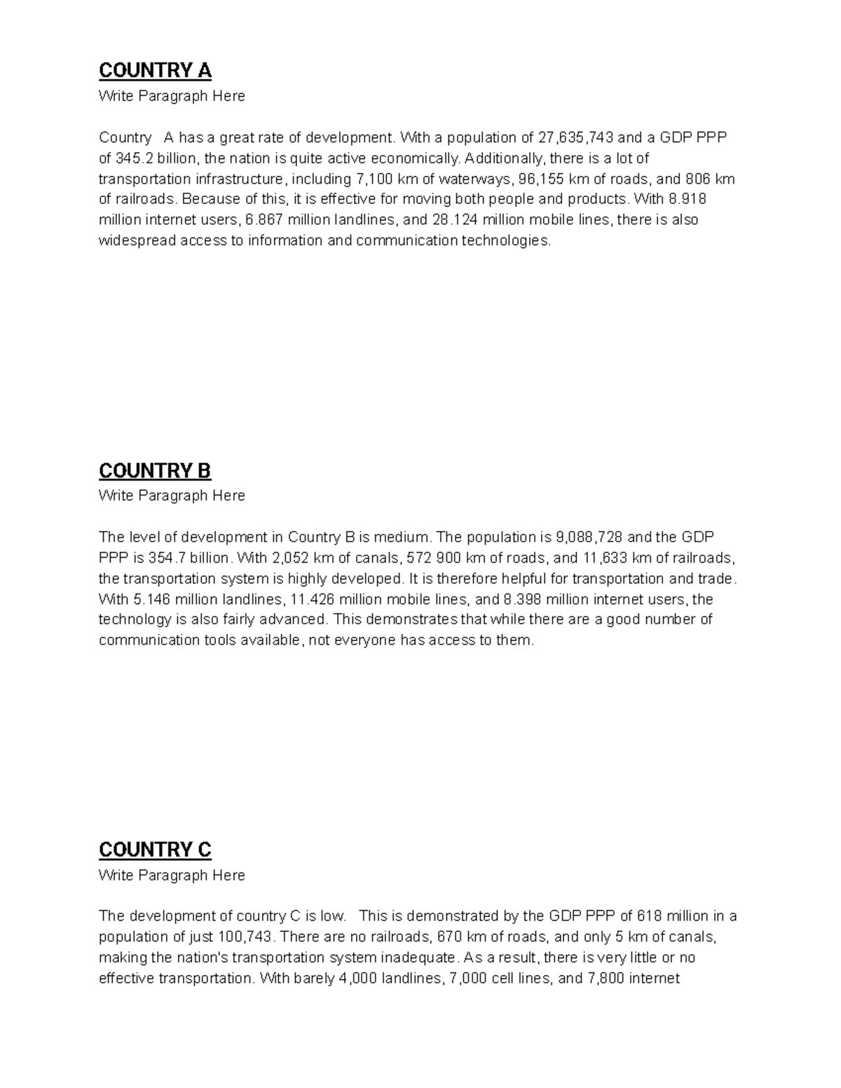 Measures of Development: A Comparative Study of Countries A, B, and C ...