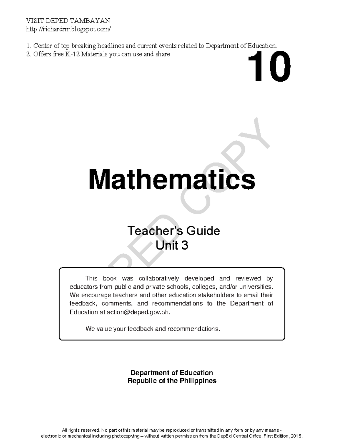 Math10 TG U3 - Credits to the rightful owner - DEPED COPY 10 ...