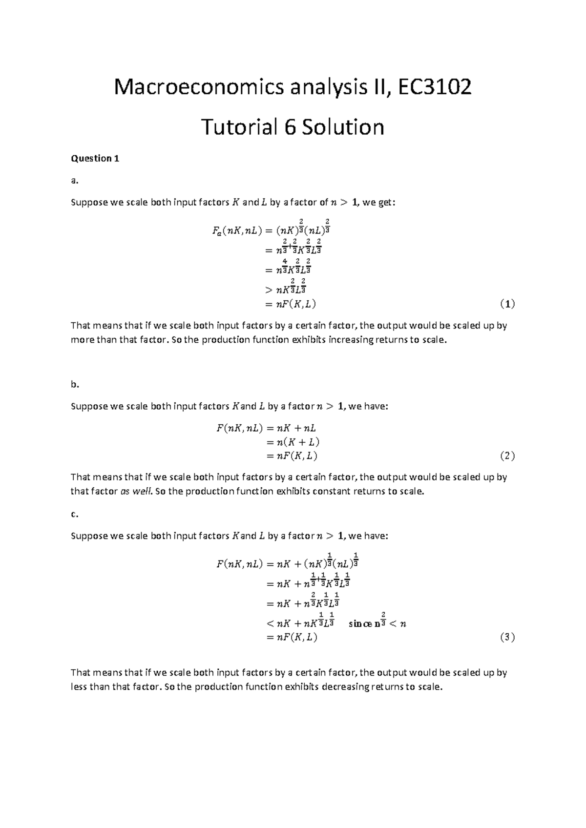 Tutorial 6 Sem2 2023 sol - Macroeconomics analysis II, EC Tutorial 6 ...