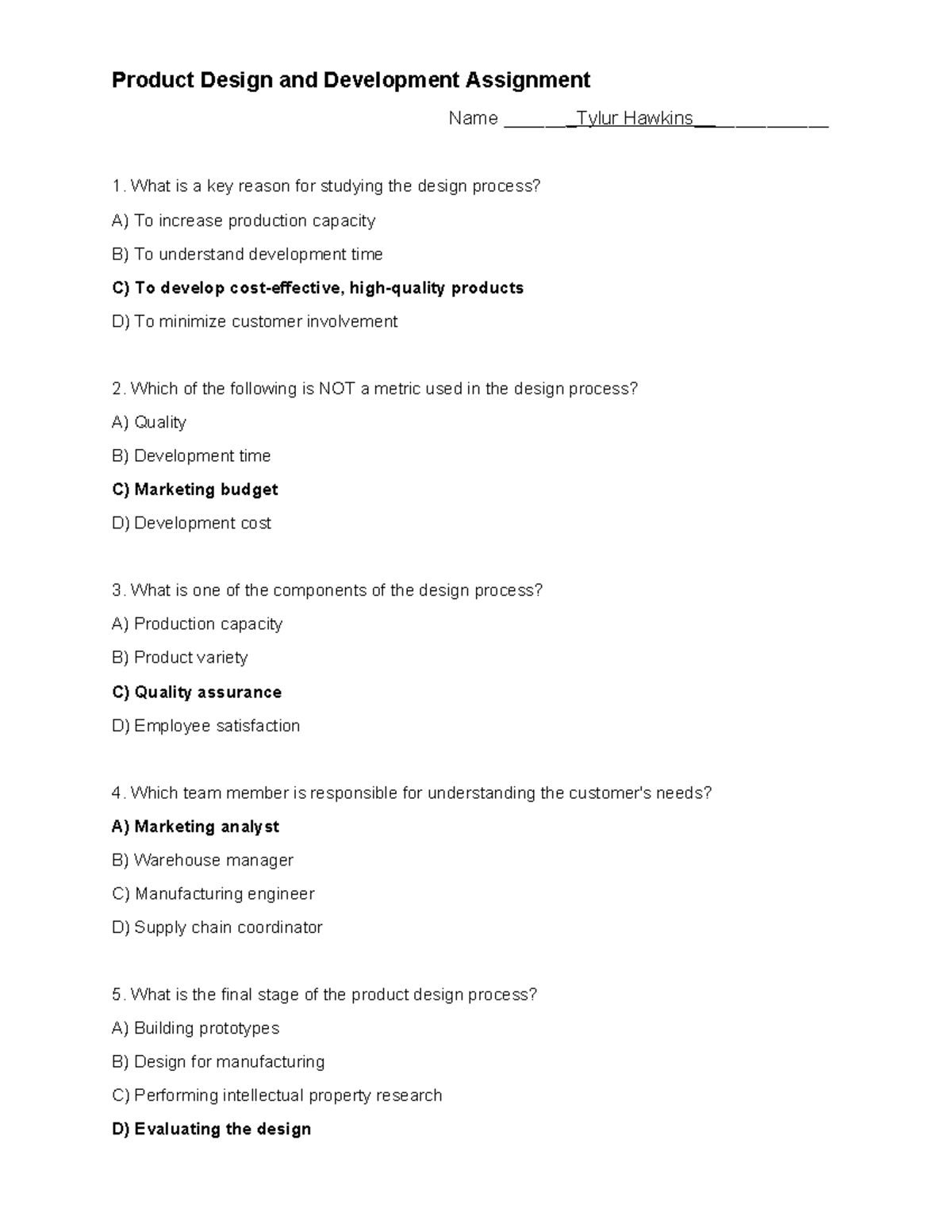 Product Design and Development Assignment: Key Concepts and Metrics ...