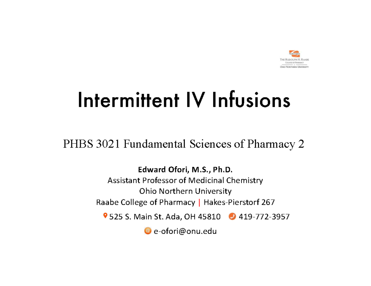 Pharmacokinetics of Multiple IV Infusions - PHBS 3021 Lecture Notes ...
