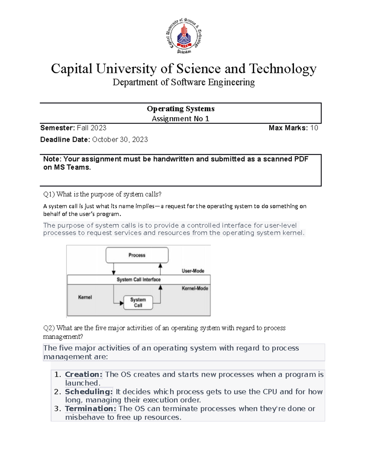 OS Assignment 1 - Capital University of Science and Technology ...