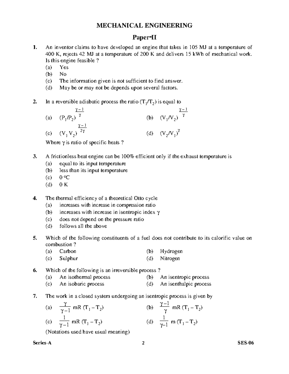 Mechanical Engineering SES-06 Paper-II Exam Questions and Answers - Studocu