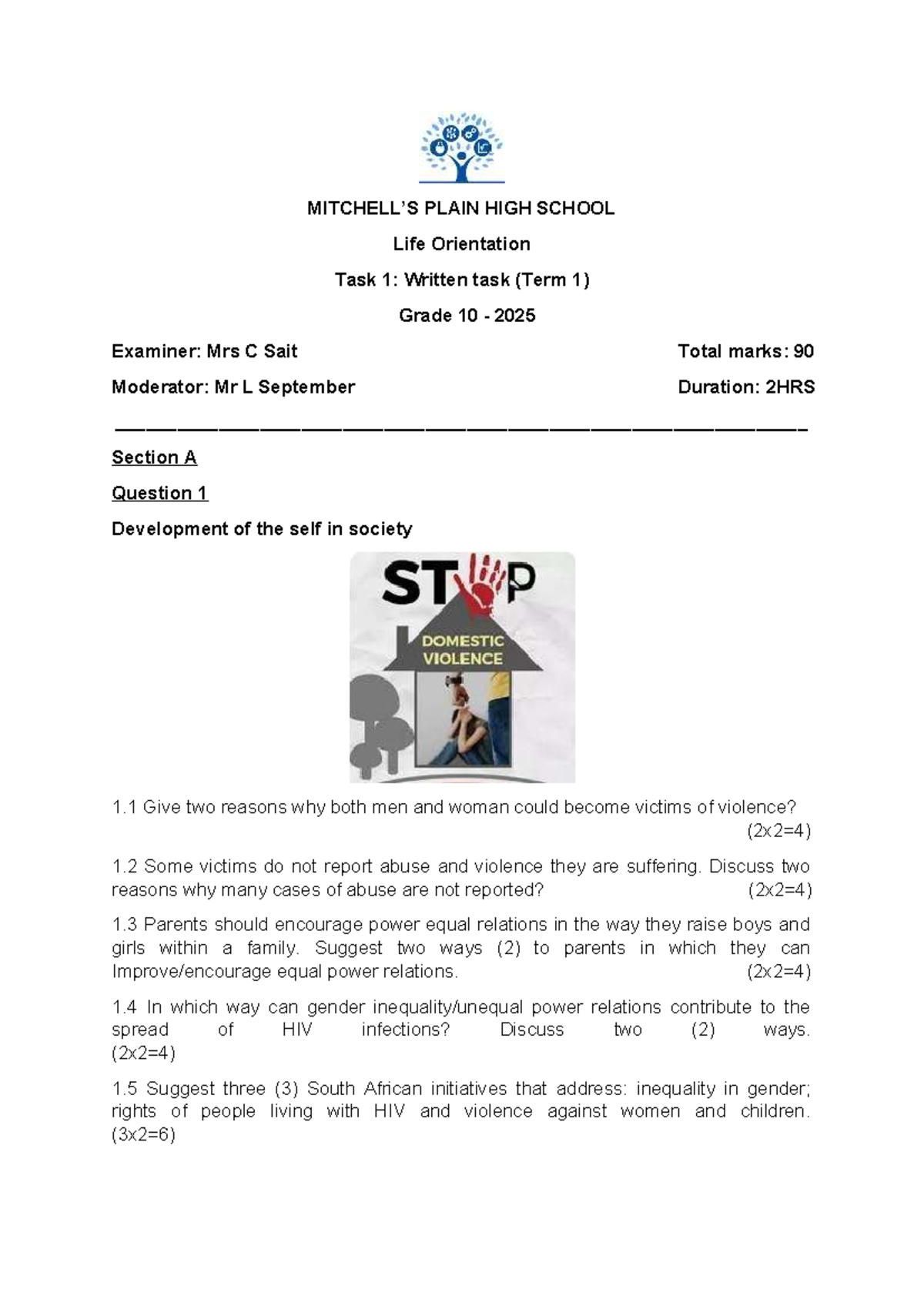 TERM 1 Written Task: Life Orientation LO GR10 - 2025 - Studocu