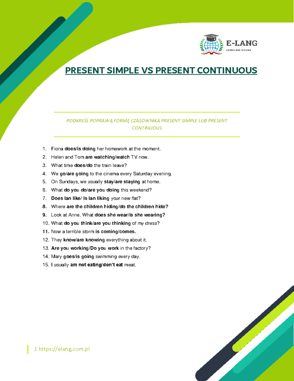 Present Simple & Continuous Exercises with Answers - Studocu
