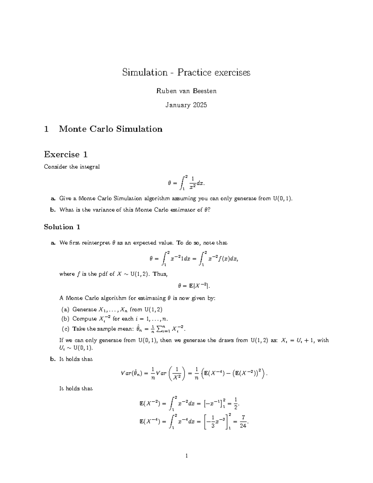 Practice Exercises - Solutions for Monte Carlo Simulation Techniques ...