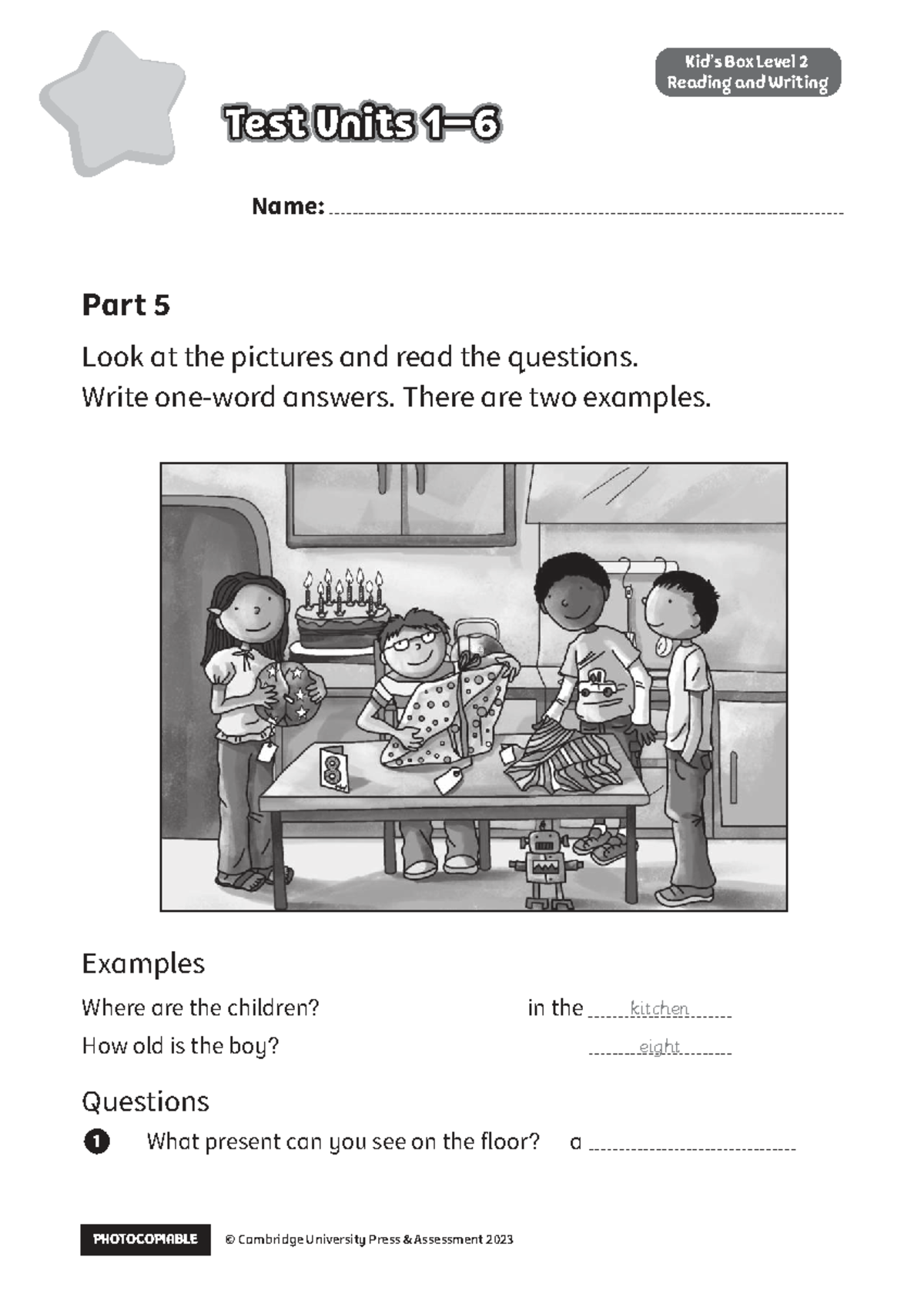 Kids Box Level 2 Test Units 1-6 Reading and Writing 5 - PHOTOCOPIABLE ...