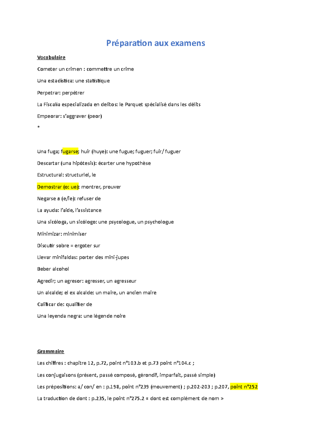 Liste de vocabulaire - Préparation aux examens Vocabulaire Cometer un ...