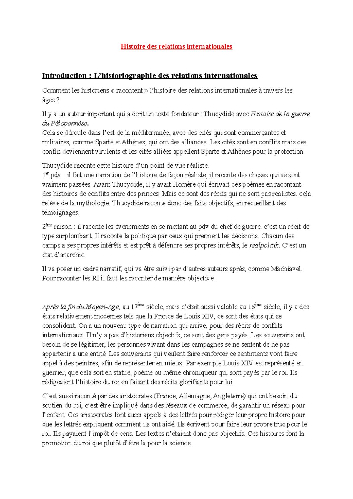 Histoire des Relations Internationales : Perspectives Historiques et ...