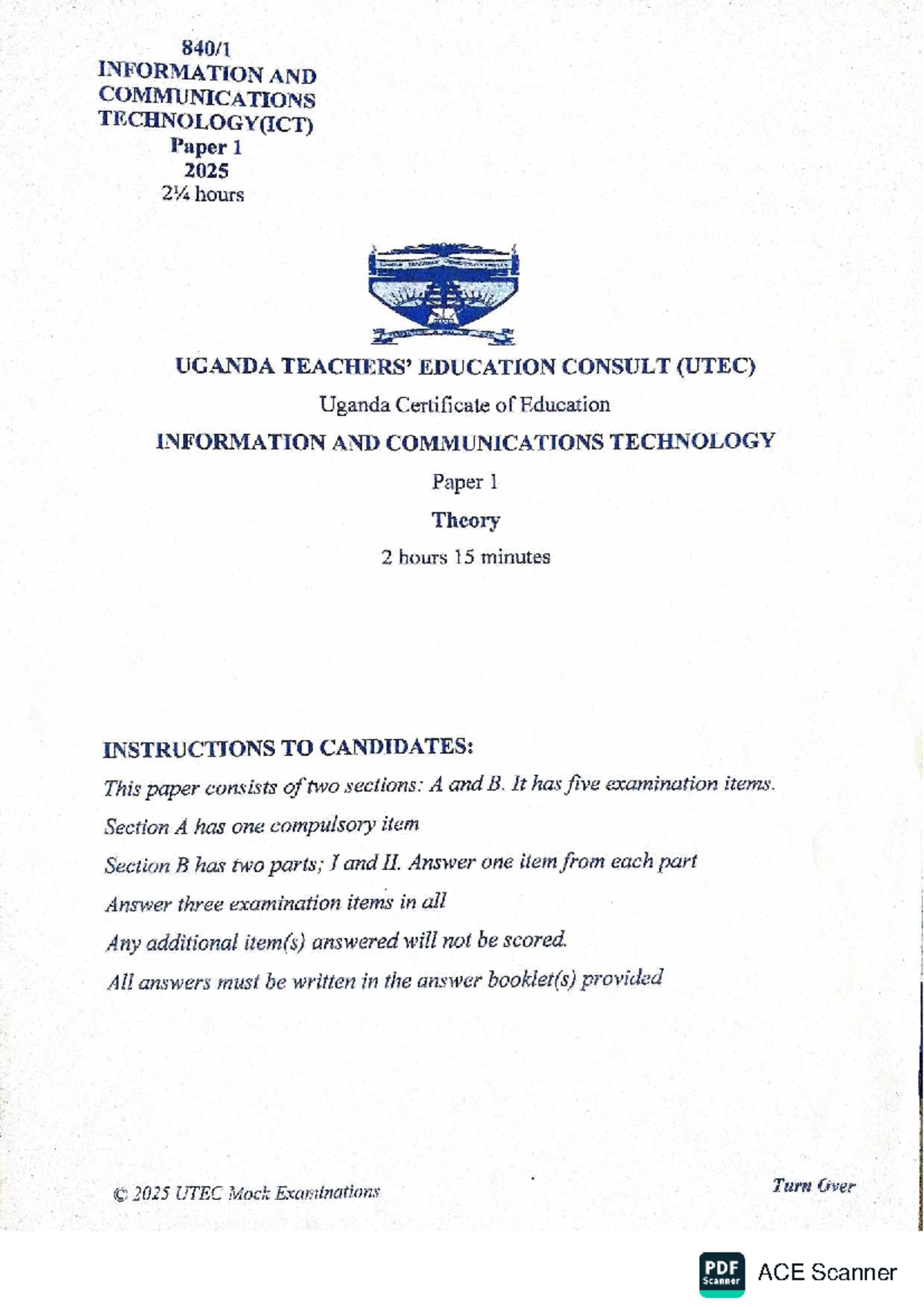 UTEC ICT-1 MOCK 2025 - Exam Preparation Notes - Studocu