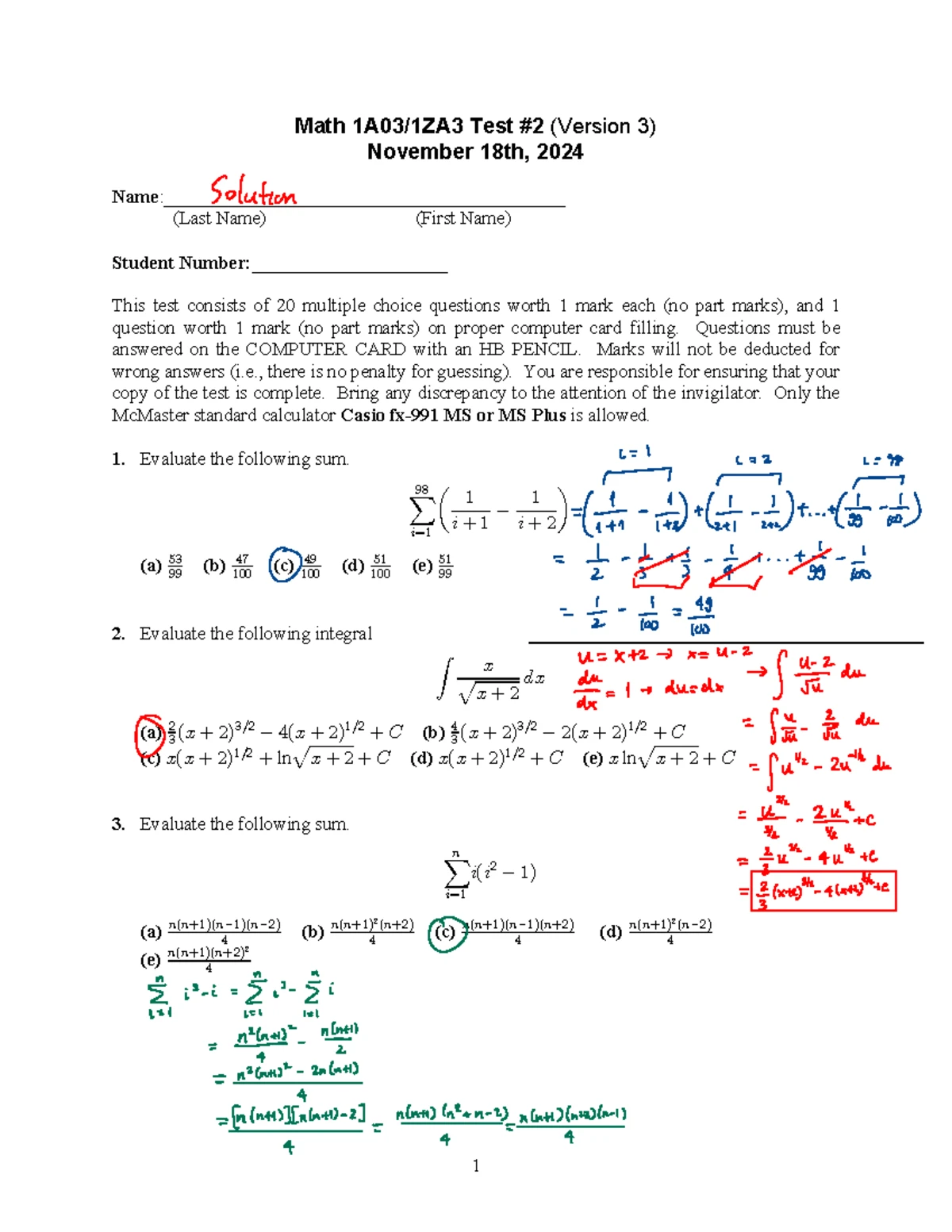1ZB3 Math Test 2 Solutions - Detailed Explanations and Answers - Studocu
