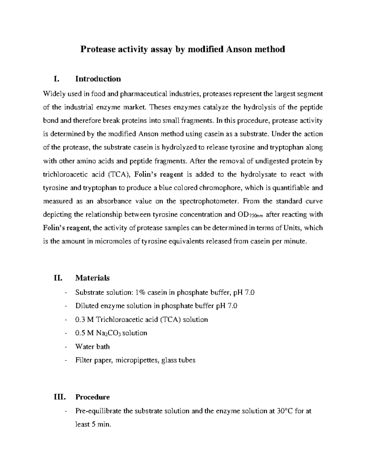Lab 7: Modified Anson Method for Protease Activity Assay - Studocu