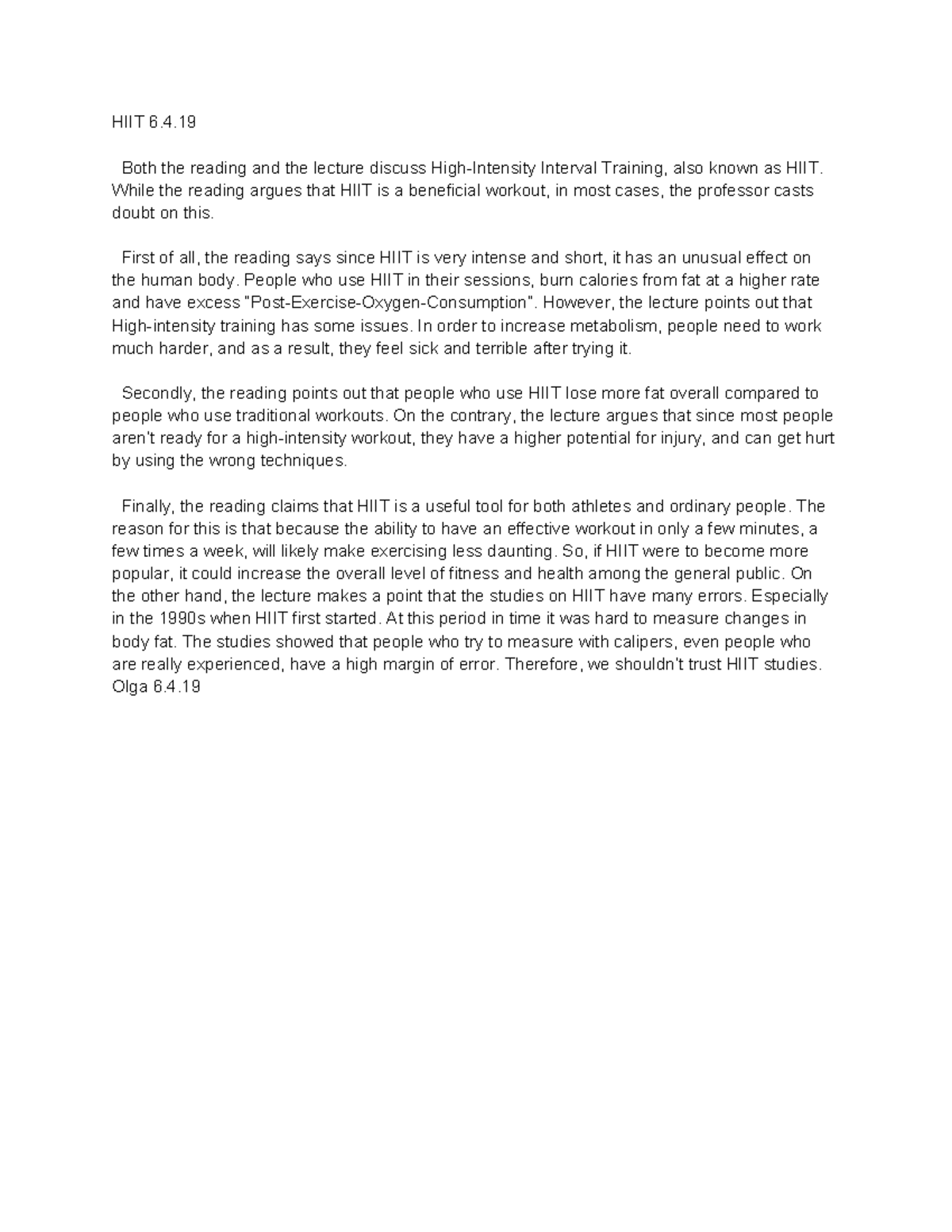 HIIT 06 - Integrated Essay on Interval Training Perspectives - Studocu