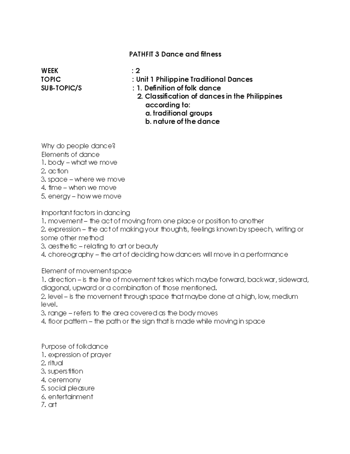 Pathfit 3 Week 2 Dance And Fitness Handouts Pathfit 3 Dance And