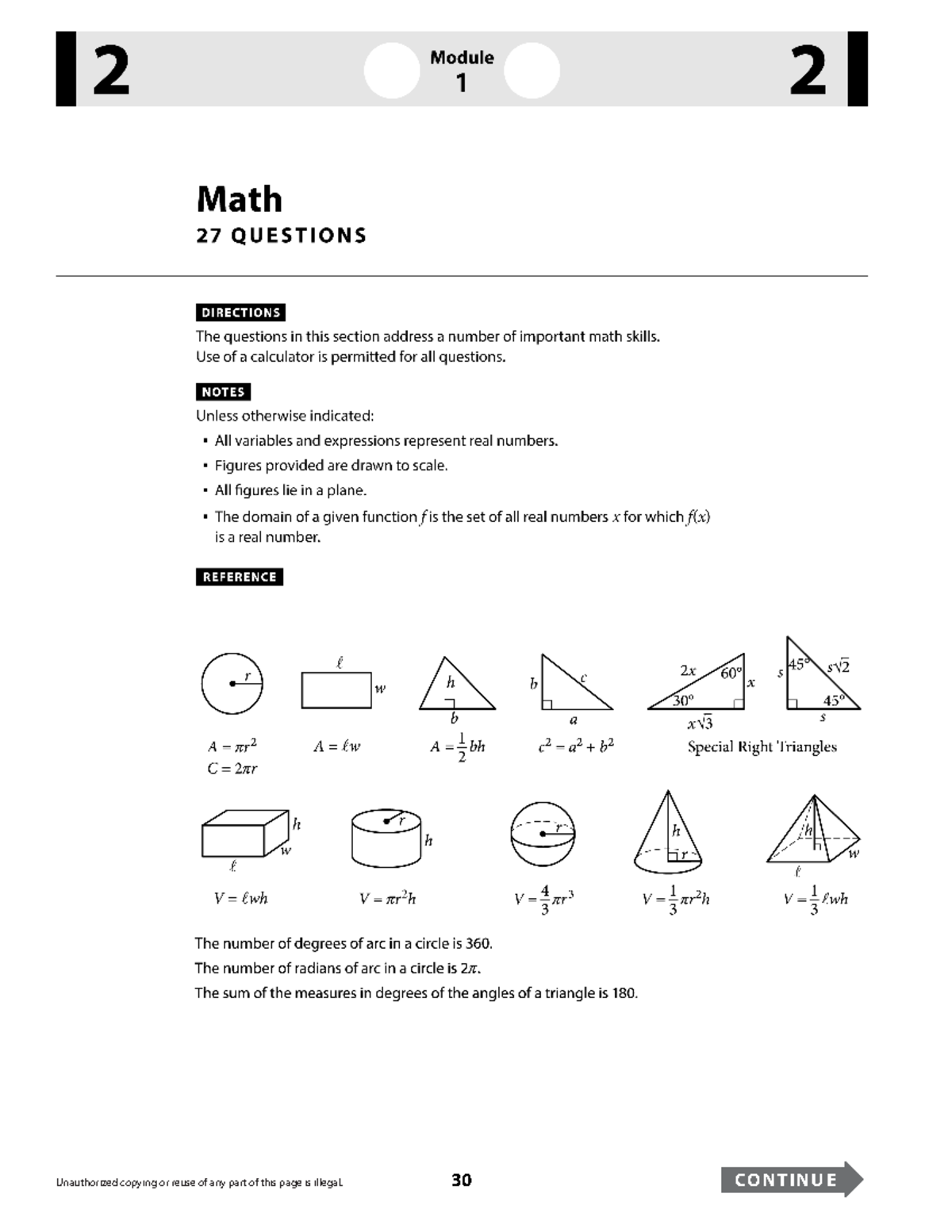 The SAT® Practice Test #6 Math - 1 Math 27 QUESTIONS DIRECTIONS The ...