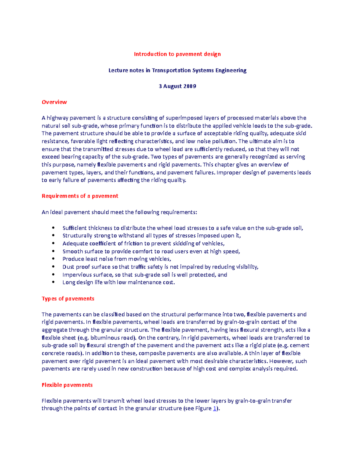 Pavement Design - Lecture notes 1-2 - Introduction to pavement design ...