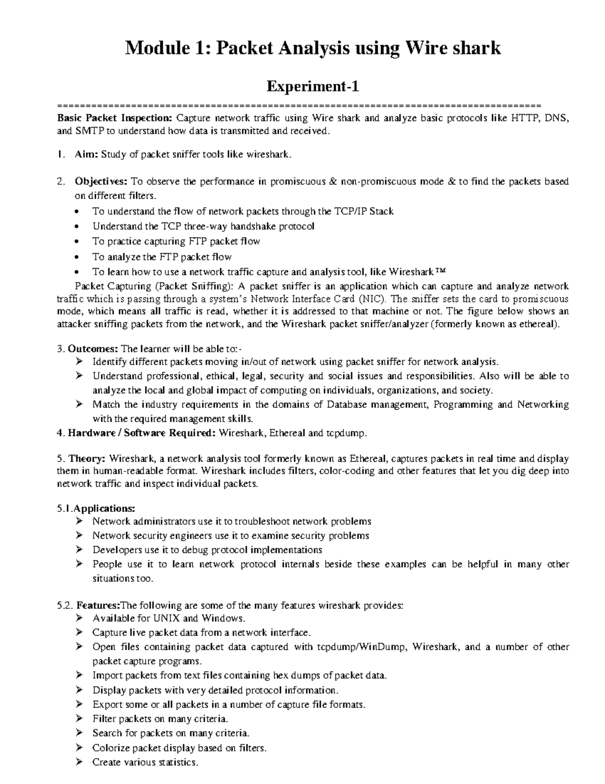 Cyber Security Lab Manual: Packet Analysis & Sniffer Experiments - Studocu