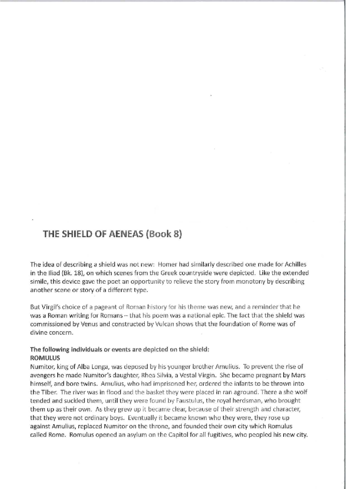 Notes on the Shield of Aeneas (Aeneid Book 8) Analysis - Studocu