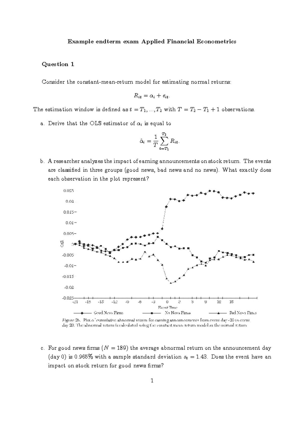 Tentamen Proef: Eindterm Exam Applied Financial Econometrics (Dec 2016 ...