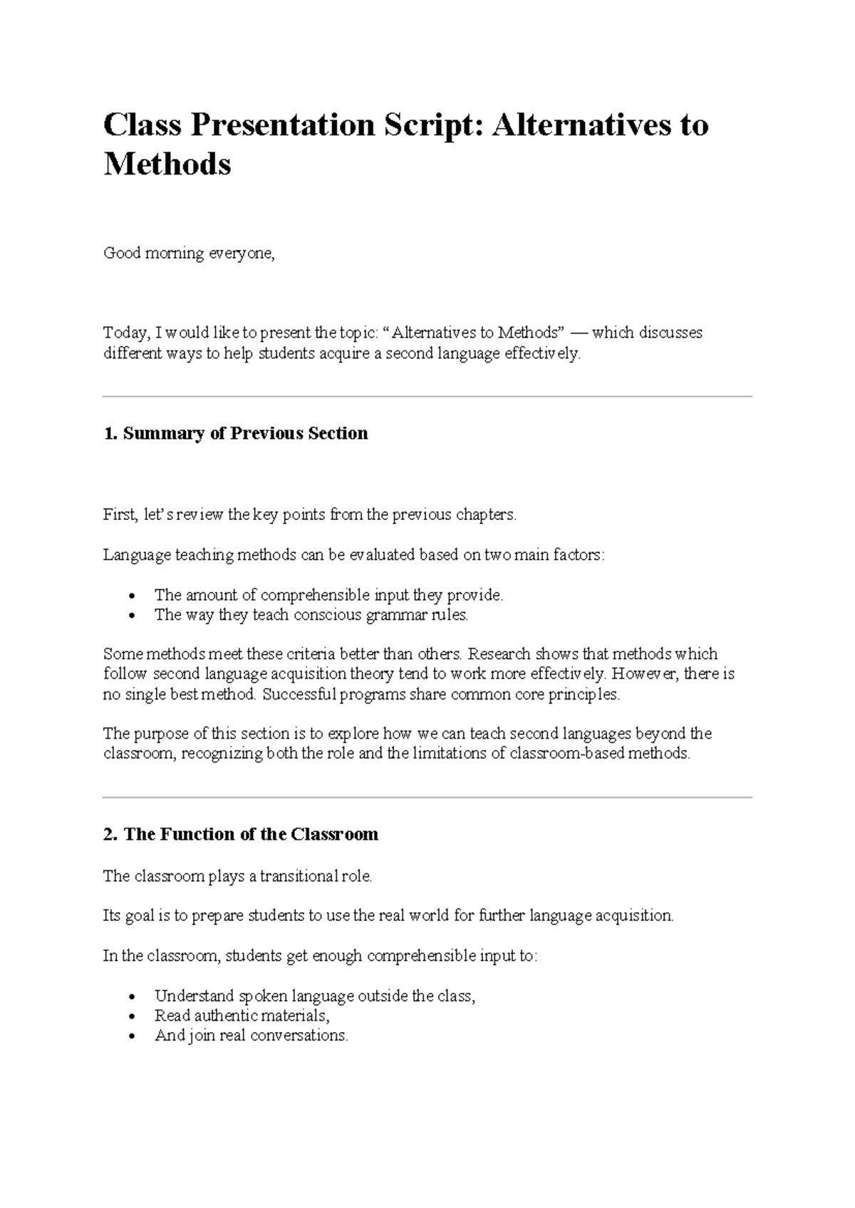 Class Presentation Script: Alternatives to Language Teaching Methods ...