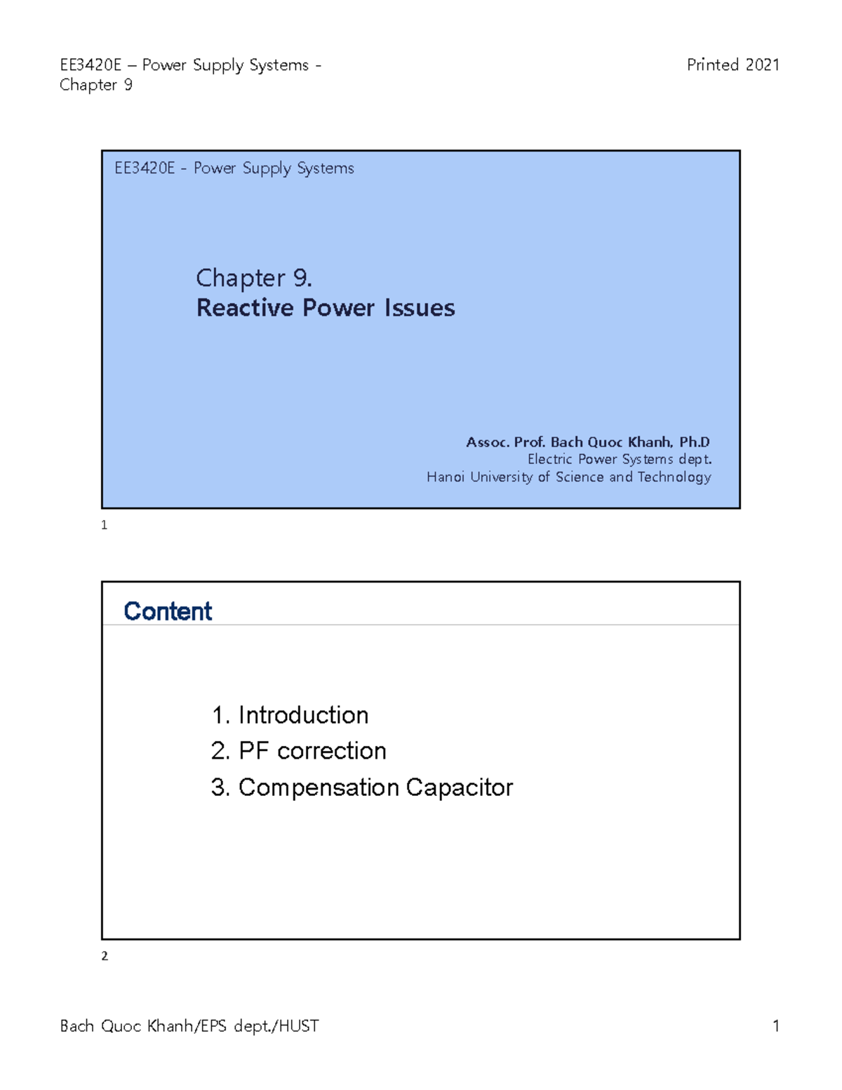 Chapter 9 - Reactive Power Issues - Chapter 9 Chapter 9. Reactive Power ...