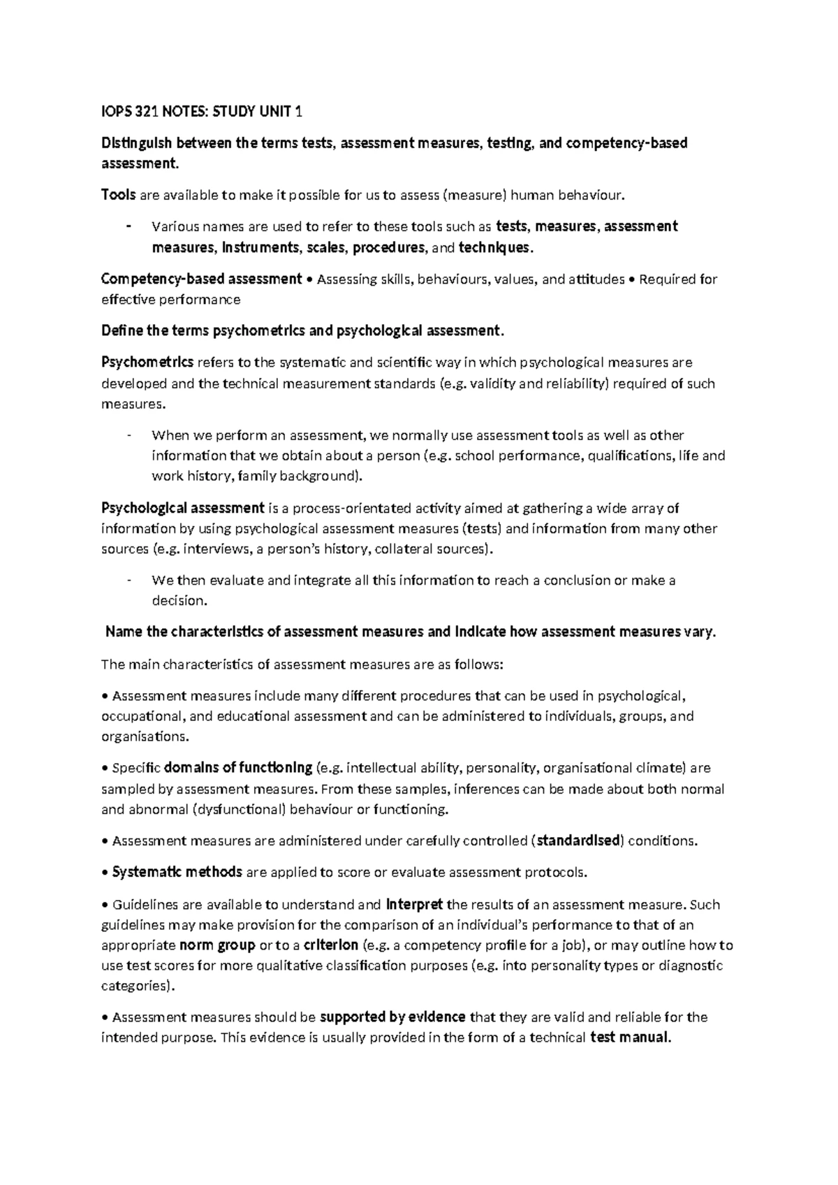 IOPS 321 Study Guidelines for Semester Test Preparation - Studocu