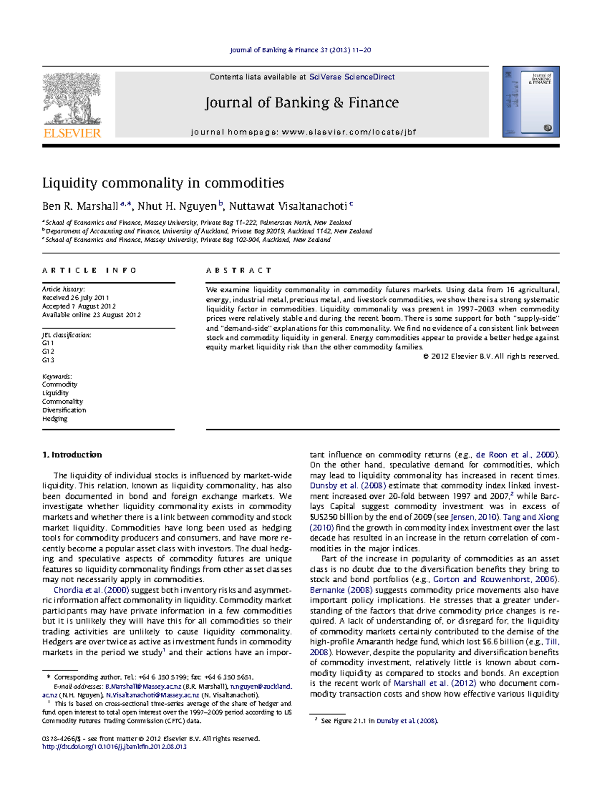 Marshall et al. (2013) - Examining Liquidity Commonality in Commodity ...